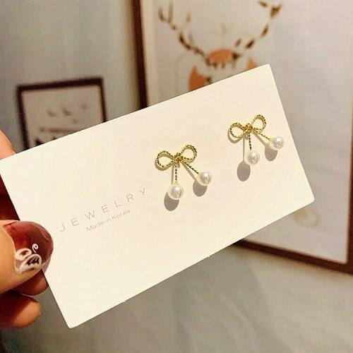 Stud Earrings for Women Bowknot Pearl Simple Sweet Cute Women Earrings Fashion Jewelry Accessories 2020 Wholesale