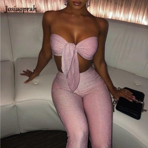 Josiaoprah Glitter Off Shoulder Jumpsuit Women Pink Bodycon Rompers Womens Jumpsuit Spring Summer Night Club Outfits Jumpsuit