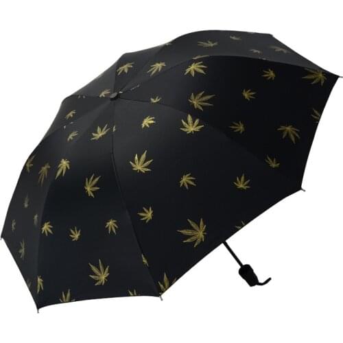 Maple Leaf Umbrella Parasol Creative Sunny Umbrella 3 Folding Umbrella Men Women Dual Umbrella Wholesale Black Coating