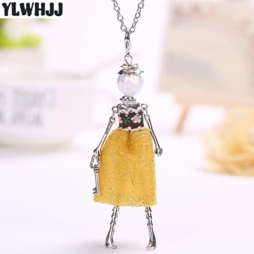 YLWHJJ brand new women doll trendy long necklace & pendant yellow dress girl cute maxi fashion bohemia jewelry collier femme