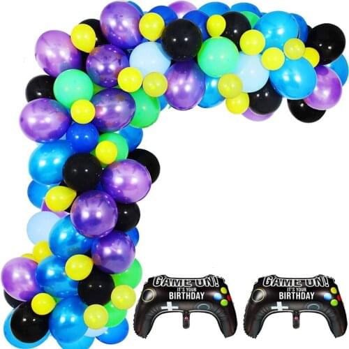 126Pcs Video Gamepad Party Balloon Garland Kit 10Inch Purple Black Balloon Garland, Game On Balloon Pack for Video Game Party