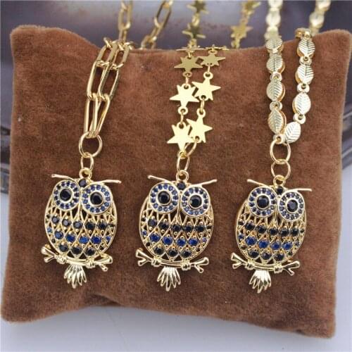 16inch 10pcs/lot New design colorful cz necklace,owl cubic zircon component,popular plated rosary chain necklace wholesale