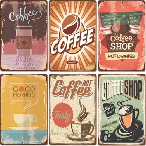 5D Diamond Painting Hot Coffee Vintage Poster Fresh Tasty Retro Plaque Plates Wall Decor for Coffee Shop House Room Decoration