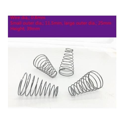 High quality 9pcs/lot stainless steel spring wire dia.; 0.8mm, outer dia.; 11.5/25mm, height 39mm tower-shaped conical spring
