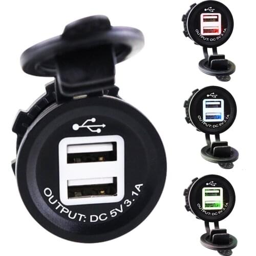 12V/24V Dual USB Port Car Charger Waterproof Power Outlet Adapter For Automobile Motorcycle