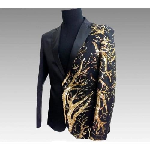 Sequin Mens stage jacket Gold Blazer For Men Costumes Club Singer Sequins Black Gold Blazer Stage Black Red Gold Blazer Men