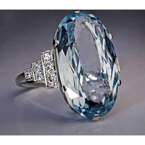 CANZE New Trend Women Gem Ring Oval Blue Crystal Ring Hand Jewelry