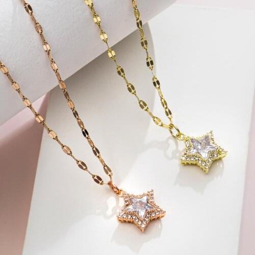 316L Stainless Steel Upscale Zircon Brightest Star Pendant In The Night Sky Charms Choker Necklace For Women Fashion Jewelry