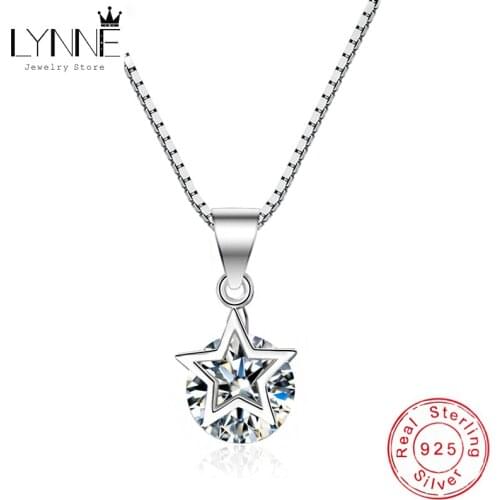 LYNNE Jewelry New 925 Sterling Silver Rotatable Fine Round Zircon Pendant Necklace Fashion Women Gift Star Charm Clavicle Chain