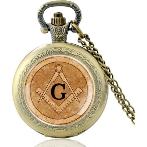 Free And Accepted Masons Bronze Vintage Quartz Pocket Watch Freemason Pendant Clock Watch Men Women Glass Dome Necklace Gifts