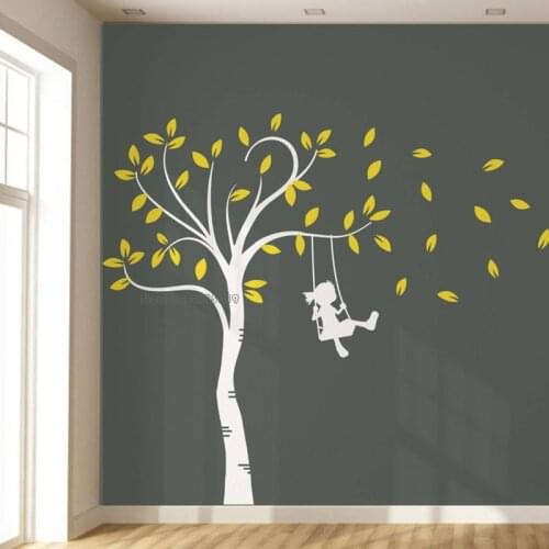 Tree Design Wall Decals Adorable Swinging Girl Tree Large Tree Wall Decor Baby Nursery Decor Wallpaper Vinyl Wall Stickers LL846