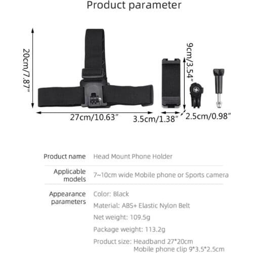 Phone Holder First-Person View ABS Head Strap Mount Headband Holder with Mobile Phone Clip Bracket Fits for Smartphones