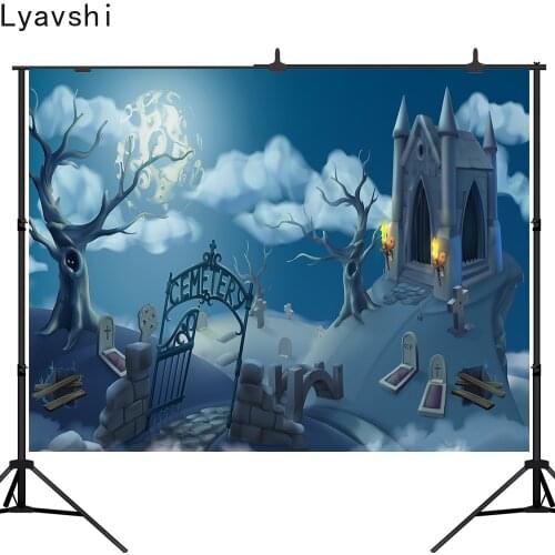 Lyavshi Halloween Photography Background Ghastly Cemetery Spooky Tombs Castle Trick or Treat Party Kids Baby Shoot studio