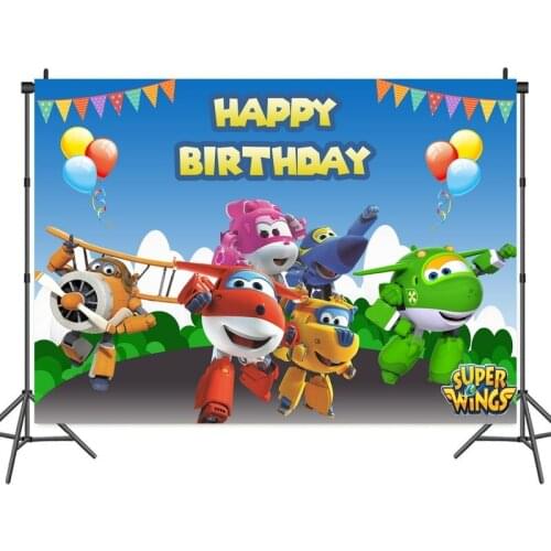 Super Wings Airplane Robot Cartoon Photo Backgrounds Kids Toys Party Table Decor Birthday Celebration Backdrops Wall Poster