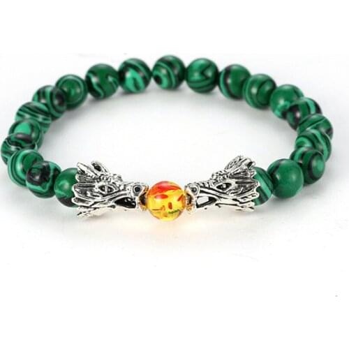 FYSL Silver Plated Chinese Style Dragon Connect 8 mm Many Colors Quartz Stone Beads Stretchy Bracelet Classic Jewelry