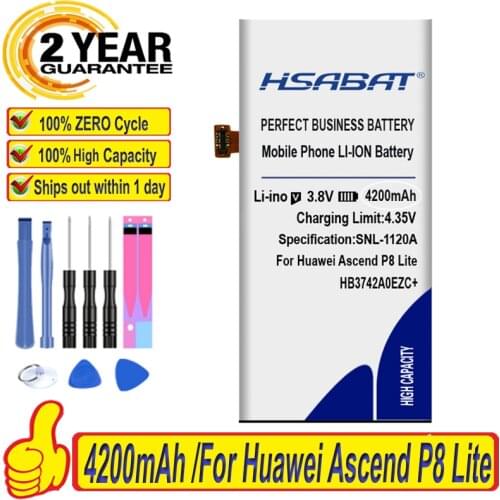 HSABAT 4200mAh HB3742A0EZC+ Battery for Huawei Ascend P8 Lite Battery GR3 2016 TAG-L21 L22 L23 L01 L03 L13 ALE-L21 UL00