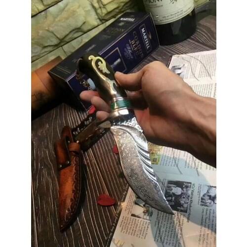 Hot Sale Handmade forged VG10 Damascus Steel hunting knife fixed Blade knife ebony handle Straight knife