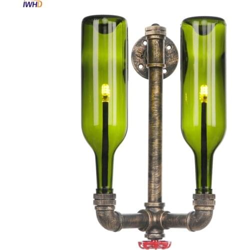 IWHD Loft Decor Retro Industrial Wall Light Fixture With Switch 2 Head Glass Bottle Water Pipe Wall Lamp Vintage Applique Murale