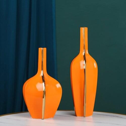 Nordic Electroplated Gold Painted Ceramic Vase Geometric Hexagonal Home Accessories