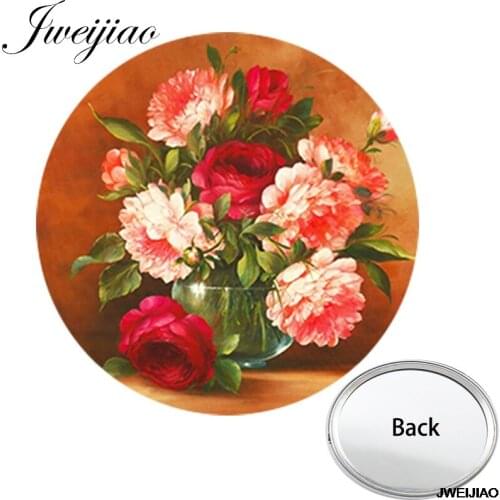 Youhaken Potted Landscape Photo Printed Mini One Side Flat Pocket Mirror Flowers Compact Portable Makeup Vanity Hand Mirrors
