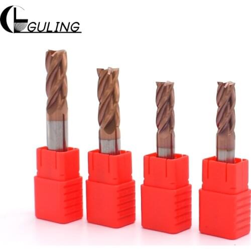 GULING 55° solid tungsten carbide end mill 4 flutes square end mills HRC55 1MM 1.5MM 2MM 2.5MM 3MM 4MM 5MM 6MM 8MM 10MM 12MM
