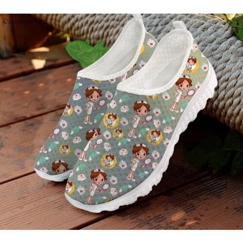 ELVISWORDS Nurse Girl Pattern Lightweight Womens Sneakers Flats Ladies Slip on Loafers Woman Casual Comfortable Walking Shoes