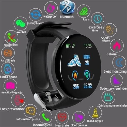 D18 Round Bluetooth Smart Watch Men Women Blood Pressure Heart Rate Monitor Waterproof Sport Fitness Tracker Smartwatch 2021