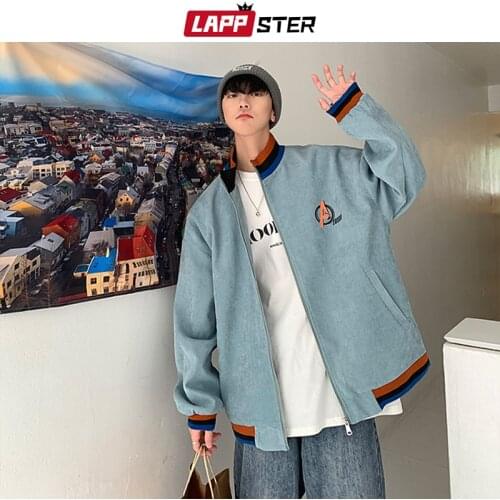 LAPPSTER Men Patchwork Harajuku Varsity Jackets Coats 2021 Autumn Mens Leather Japanese Bomber Jackets Couple Zipper Up Coats
