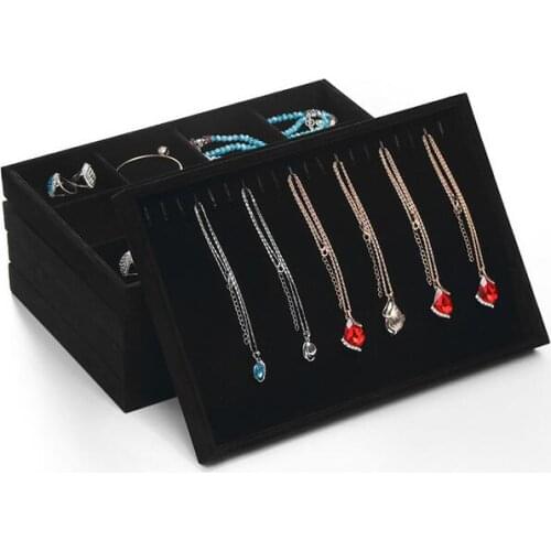 Hot Saling Black Velvet Jewelry Box Display Tray Jewelry Organizer Ring Storage Bracelet Holder Earring Case Factory Price