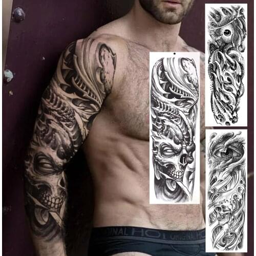 Mechanical Arm Full Arm Temporary Tattoo Sleeve For Wen Women Adult Realistic Skeleton Eyes Fake Tattoo Sleeves Tatoos 3D