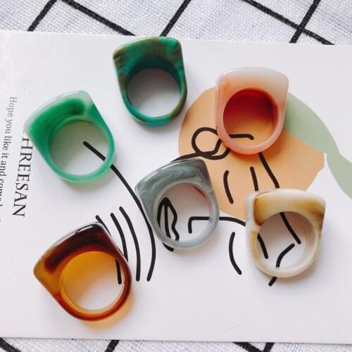 Retro Fashion Resin Acrylic Ring Colorful Rendering Square Sweet Cool Wind Ring Set Girl Jewelry Gift