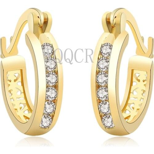 Fashion 925 Sterling Silver CZ Crystal Color Zircon Earrings Gold Large Hollow Round Earrings Engraved Pendant Earrings Lady