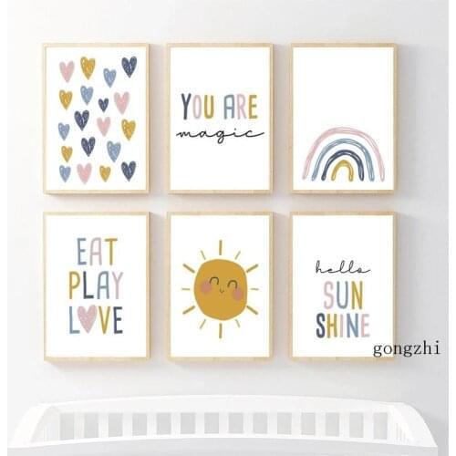 Cartoon Sun Rainbow Nordic Posters Minimalist Canvas Painting and Prints Nursery Wall Art Pictures for Kids Room Home Decoration