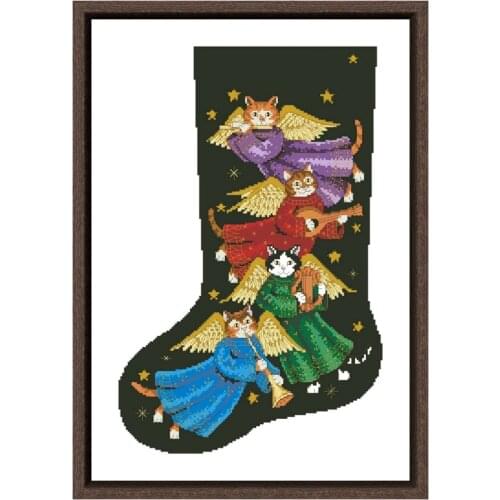 Angel cat stocking cross stitch kits X-mas cartoon pattern design 18ct 14ct 11ct unprint canvas embroidery DIY needlework
