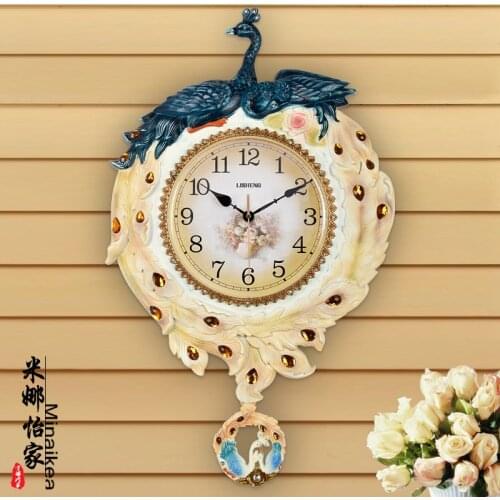 American Wall Clock Living Room Table Peacock Art Wall Clock Personality Mute Retro Decorative Wall Wall Clocks Modern