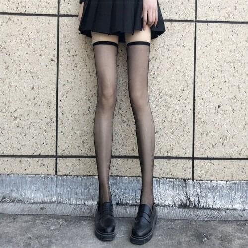 New black silk stockings woman ultra-thin all transparent over the knee socks long black tide sexy white Japanese lovely JK