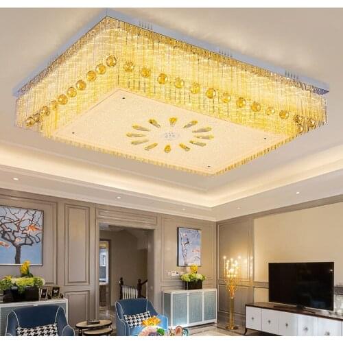 Living room headlight crystal lamp rectangular atmosphere home remote control LED lobby high-end lamps European simple modern