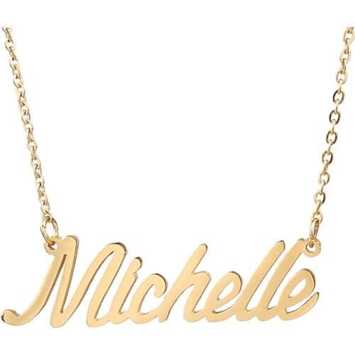 Michelle Name Necklace Personalised Stainless Steel Women Choker 18k Gold Plated Alphabet Letter Pendant Jewelry Friends Gift
