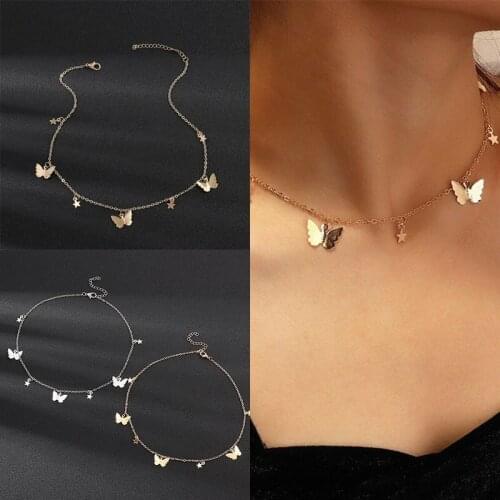 2020 Cute Fashion Small Animal Butterfly Stars Chain Necklaces Gold Silver Color Clavicle Chain Necklaces For Women Jewelry