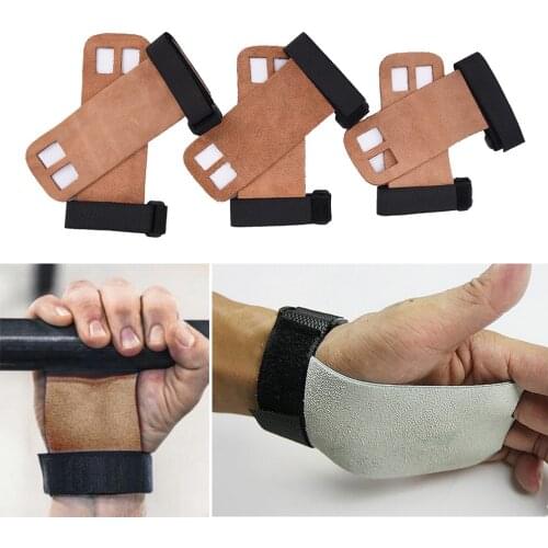 1 pair Grips crossfit gymnastics hand grip guard palm protectors glove Brown Pull up glove Barbell grip Weight Lifting Glove