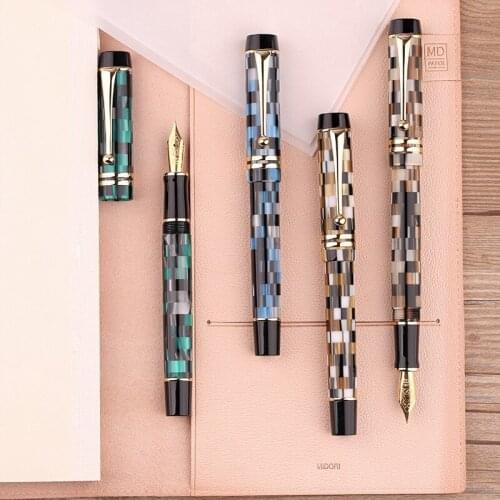 Mojiang M600 Celluloid Checkerboard Fountain Pen Germany Schmidt Fine Nib 0.5mm Excellent Office Writing Gift Box Pen Supplies