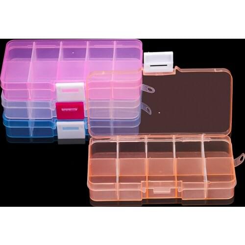 10 Slots Adjustable Plastic Rectangle Transparent Storage Box Craft Organizer Handcraft Jewelry Container
