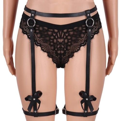 Women Bowknot Leg Strap Leather Harness Stocking Underwear Gothic Leg Garter Belts Sexy Body Waistband Thigh Bondage Cage BDSM