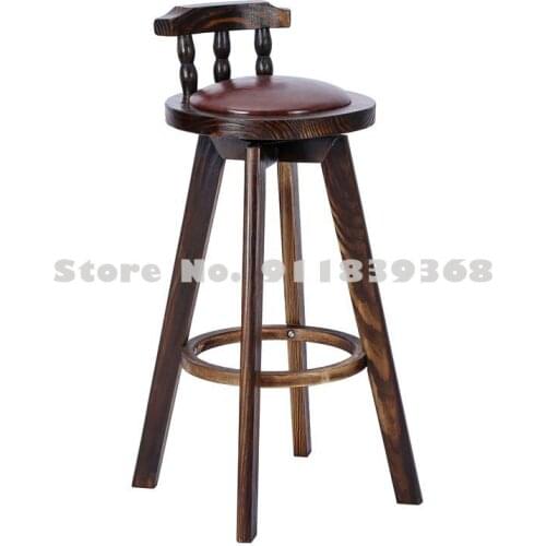 Solid Wood Retro Bar Chair New Chinese Style Revolving Family Cafe Bar High Stool European Style Island Platform Old Bar Stool