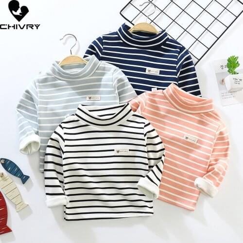 New 2021 Autumn Winter Boys Girls Kids Striped Sweatshirt T Shirt Children Baby Turtleneck Long Sleeve Warm T-shirts Clothing