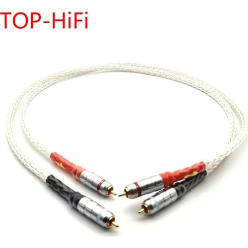 TOP-HiFi Pair 16+16AG Single Crystal Silver RCA Reference Interconnect Audio Cable with Gold plated CMC RCA PLUG