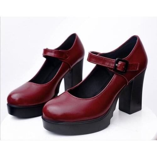 Fashion Women Shoes Buckle round head Pumps Patent Leather Dress High Heels Boat Shoes Platform high heels Wedding Shoes