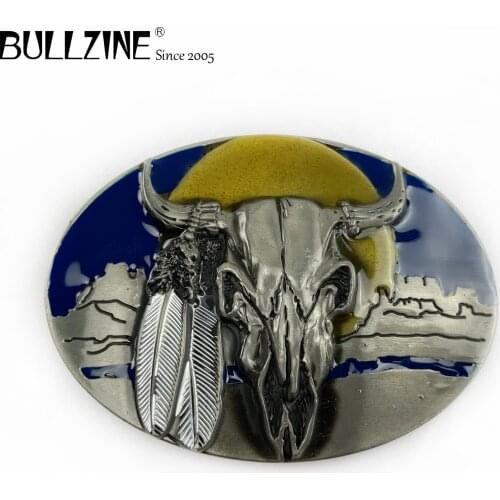 The Bullzine bull head belt buckle with pewter finish FP-02587 suitable for 4cm width snap on belt