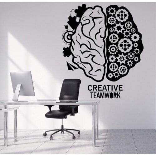 Vinyl wall decals brain teamwork gear creative office quotation workstation inspirational decorative sticker 2BG9