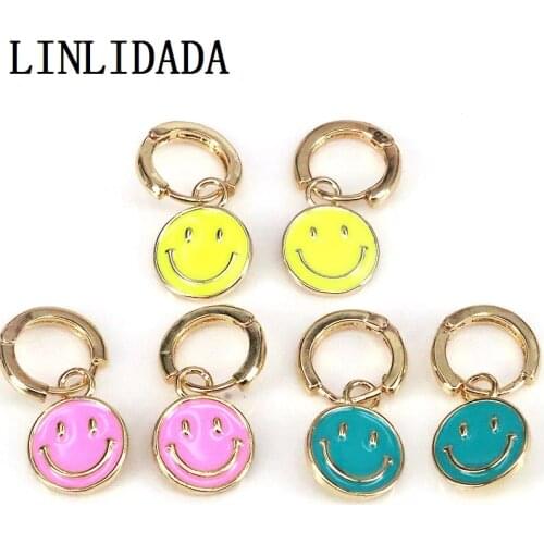 5Pairs Hot new fashion Girl Women Cute Smiling Face Enamel Pendientes Small Huggie Dangle Earrings 2021 Jewelry Gift